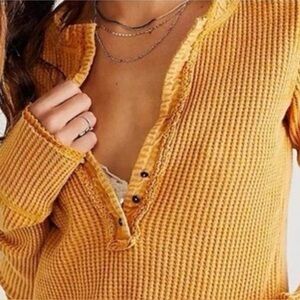 Free People Mustard Yellow Waffle Knit Sweater